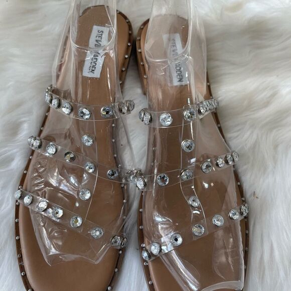 Steve Madden Lynda clear crystal straps sandals slip on square toe size 9M - Picture 4 of 13